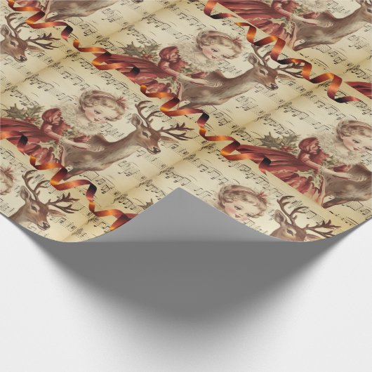 ヴィンテージミュージックガールとクリスマストナカイ ラッピングペーパー (角)