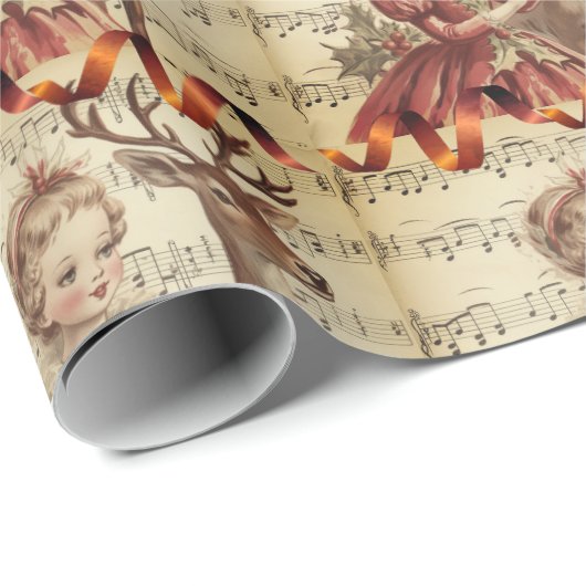 ヴィンテージミュージックガールとクリスマストナカイ ラッピングペーパー (ロールコーナー)