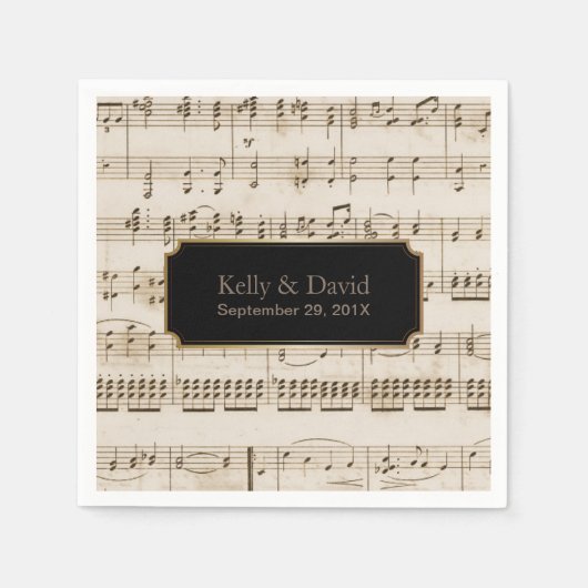ヴィンテージミュージックシーエレガントトの結婚ミュージカル スタンダードカクテルナプキン (正面)