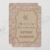 ヴィンテージミュージックシート金ゴールド誕生日パーティーへの招待 招待状 (正面/裏面)