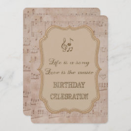 ヴィンテージミュージックシート金ゴールド誕生日パーティーへの招待 招待状