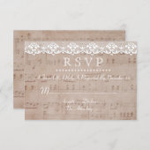 ヴィンテージミュージックシート&レースウェディングRSVPカスタム 出欠カード (正面/裏面)