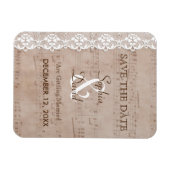 ヴィンテージミュージックシート&レース結婚式の日付を保存 マグネット (横)