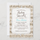 ヴィンテージミュージックノートエレガントベビーシャワー 招待状 (正面)