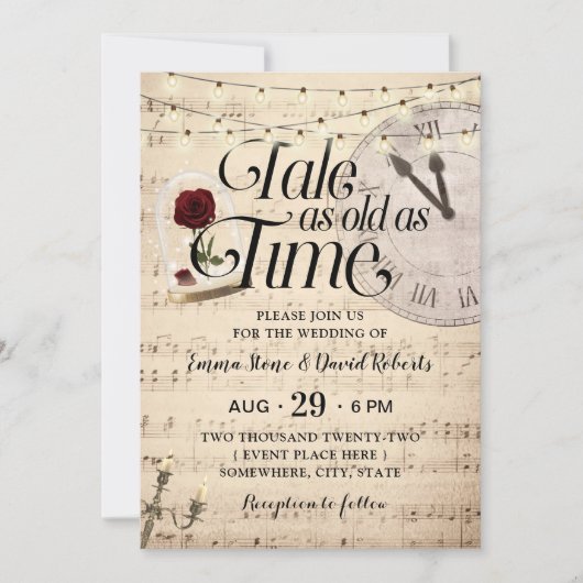 ヴィンテージミュージックノートバラドームフェアリータ結婚ーレ 招待状 (正面)