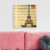 ヴィンテージミュージックノートフランスのパリエッフェルタワー キャンバスプリント (インサイチュ (リビング))