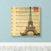 ヴィンテージミュージックノートフランスのパリエッフェルタワー キャンバスプリント (インサイチュ (ウッドフロア))