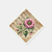 ヴィンテージミュージックピンク&グリーンサンフラワーデコップページ スタンダードカクテルナプキン (角)
