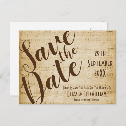 ヴィンテージミュージック日付の保存 ポストカード (正面/裏面)