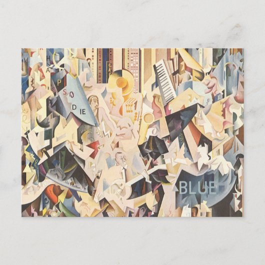 ヴィンテージミュージック、アールデコジャズ、ラプソディinブルー ポストカード (正面)