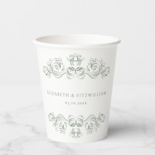 ヴィンテージミュートされた華美緑のフレームありがとう 紙コップ (正面)