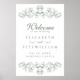 ヴィンテージミュートされた華美緑のフレ結婚ームの歓迎 ポスター