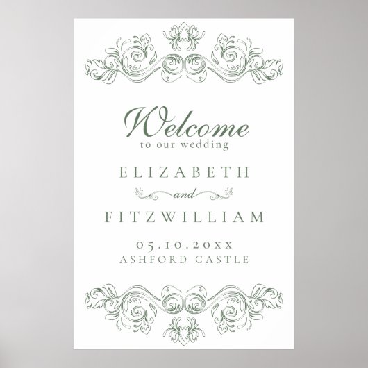 ヴィンテージミュートされた華美緑のフレ結婚ームの歓迎 ポスター (正面)