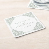 ヴィンテージミュートされた華美緑のフレ結婚ーム スクエアペーパーコースター (アングル)