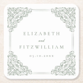 ヴィンテージミュートされた華美緑のフレ結婚ーム スクエアペーパーコースター