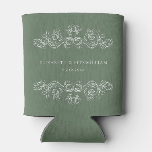 ヴィンテージミュートされた華美緑のフレ結婚ーム 缶クーラー (裏面)