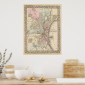 ヴィンテージミルウォーキーの地図(1880) ポスター (キッチン)