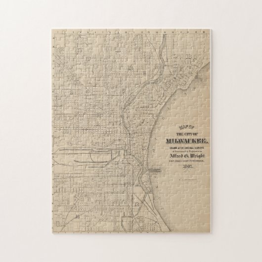 ヴィンテージミルウォーキー、ウィスコンシンの地図 ジグソーパズル (縦)