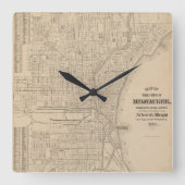 ヴィンテージミルウォーキー、ウィスコンシンの地図 スクエア壁時計 (正面)