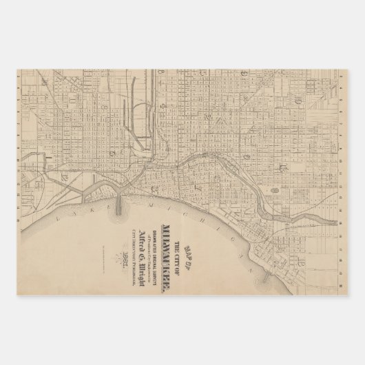 ヴィンテージミルウォーキー、ウィスコンシンの地図 ラッピングペーパーシート (正面)