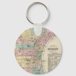 ヴィンテージミルウォーキー・ウィスコンシンの地図(1878年) キーホルダー