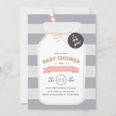 ヴィンテージミルクボトルベビーシャワー招待状 – ピンク 招待状 (正面)