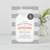 ヴィンテージミルクボトルベビーシャワー招待状 – ピンク 招待状 (スタンド正面)