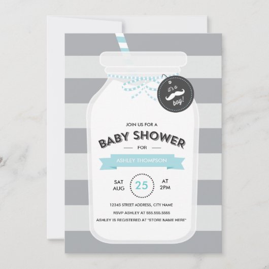 ヴィンテージミルクボトルベビーシャワー招待状 招待状 (正面)