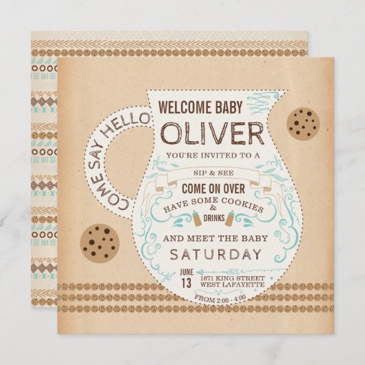 ヴィンテージミルク&クッキーベビーシャワー招待状 招待状 (正面/裏面)