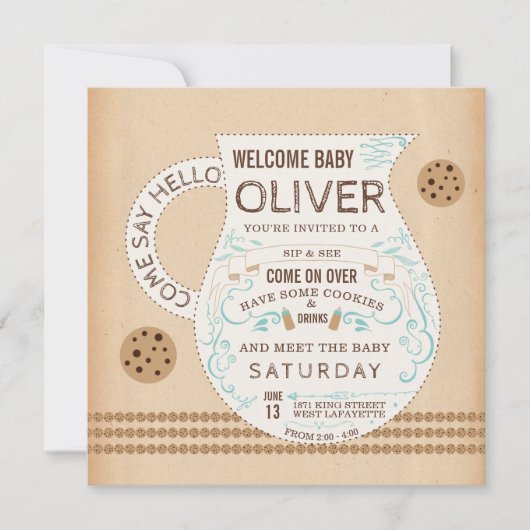 ヴィンテージミルク&クッキーベビーシャワー招待状 招待状 (正面)