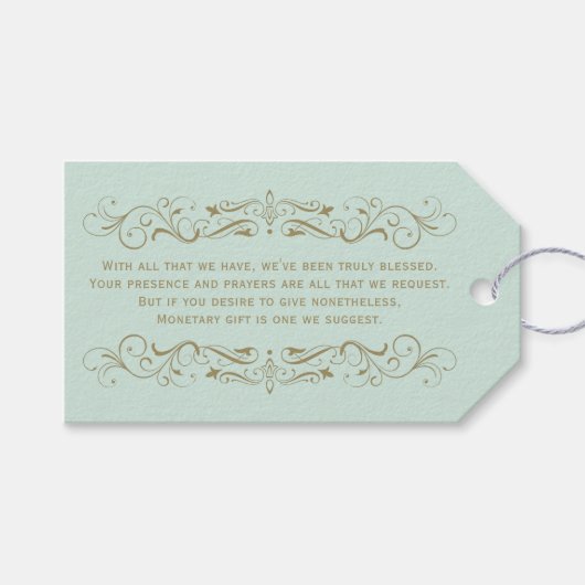 ヴィンテージミントとアンティーク金ゴールドフローリッシュ結婚ズ ギフトタグ (正面(横))