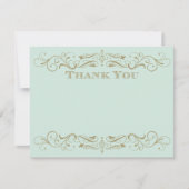 ヴィンテージミントとアンティーク金ゴールドフローリッシュ結婚ズ サンキューカード (正面)
