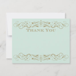 ヴィンテージミントとアンティーク金ゴールドフローリッシュ結婚ズ サンキューカード