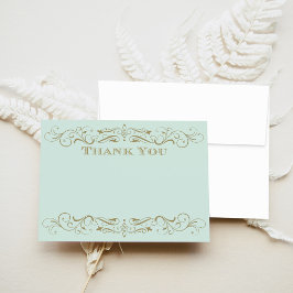 ヴィンテージミントとアンティーク金ゴールドフローリッシュ結婚ズ サンキューカード