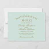 ヴィンテージミントとアンティーク金ゴールドフローリッシュ結婚ズ セーブザデート (裏面)