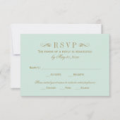 ヴィンテージミントとアンティーク金ゴールドフローリッシュ結婚ズ 出欠カード (正面)