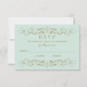 ヴィンテージミントとアンティーク金ゴールドフローリッシュ結婚ズ 出欠カード (正面)