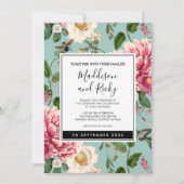 ヴィンテージミントアクアフローラ庭園の結婚式招待状 招待状 (正面)