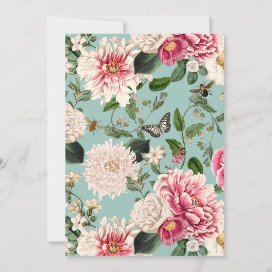 ヴィンテージミントアクアフローラ庭園の結婚式招待状 招待状 (裏面)