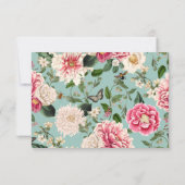 ヴィンテージミントアクアフローラ庭園の結婚式RSVP 出欠カード (裏面)