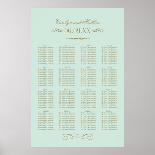 ヴィンテージミントアンティークフローリッ結婚シュの座席 ポスター (正面)