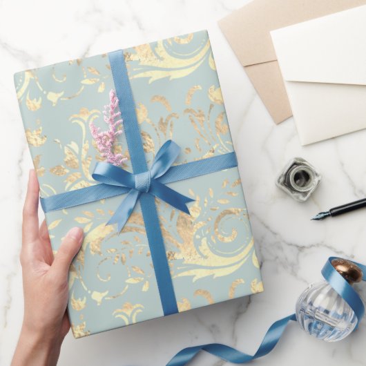 ヴィンテージミントエレガント金ゴールドダマスクパターン ラッピングペーパー (ギフト)
