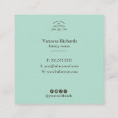 ヴィンテージミントグリーンエレガントストライプのベーカリーロゴ スクエア名刺 (裏面)