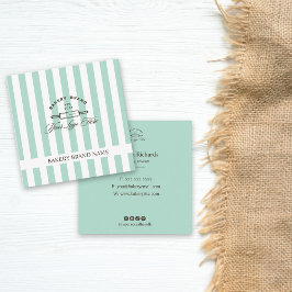 ヴィンテージミントグリーンエレガントストライプのベーカリーロゴ スクエア名刺