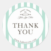 ヴィンテージミントグリーンストライプのベーカリーロゴありがとう ラウンドシール (正面)