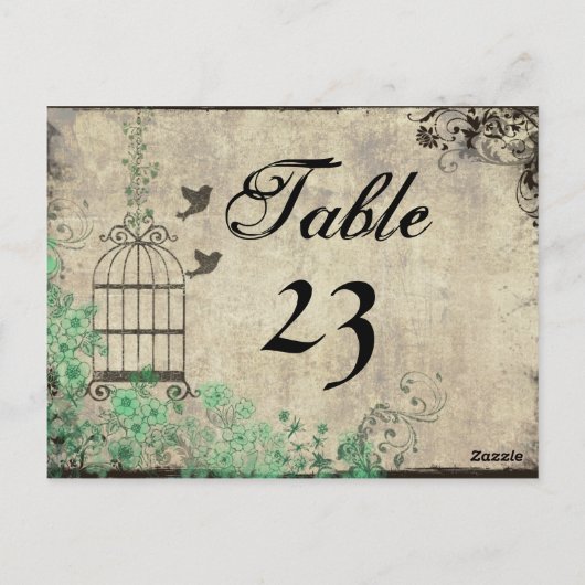 ヴィンテージミントグリーンバードケージテーブル番号 ポストカード (裏面)