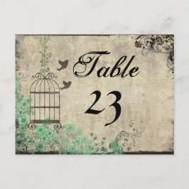 ヴィンテージミントグリーンバードケージテーブル番号 ポストカード