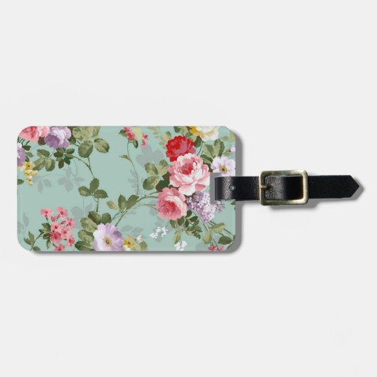ヴィンテージミントグリーンフローラデザイン  ラゲッジタグ (正面横)