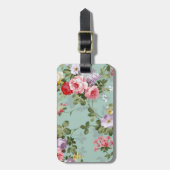 ヴィンテージミントグリーンフローラデザイン  ラゲッジタグ (正面縦)