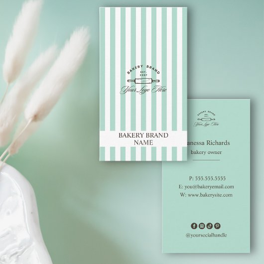 ヴィンテージミントグリーンベーカリーロエレガントゴ 名刺